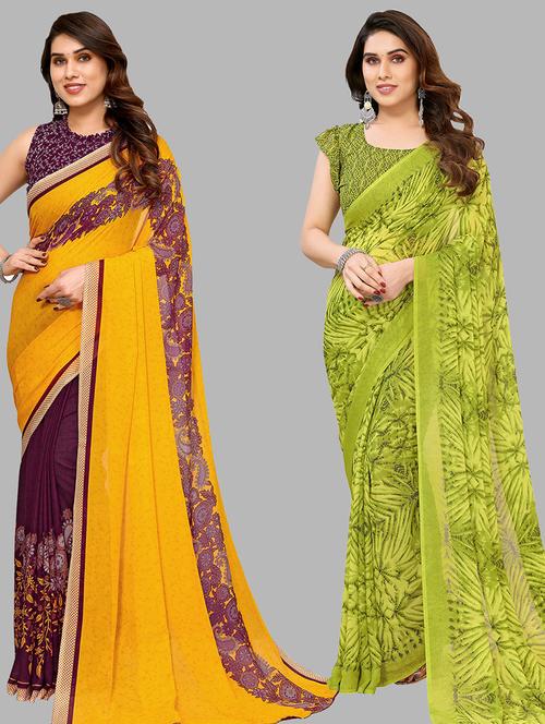 women pack of 2 casual wear combo sarees with blouse - 21434658 - Very Small Image - 1