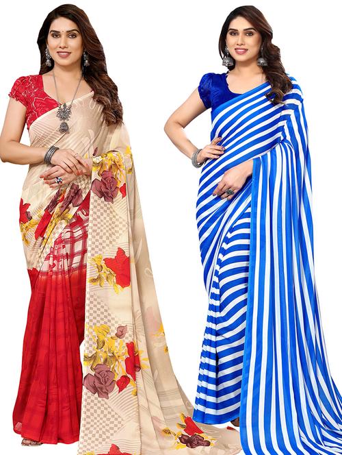 women pack of 2 casual wear combo sarees with blouse - 21434661 - Very Small Image - 1