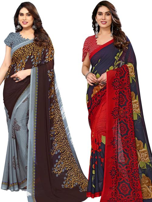 women pack of 2 casual wear combo sarees with blouse - 21434663 - Very Small Image - 1