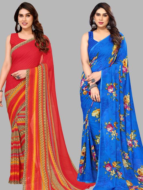 women pack of 2 casual wear combo sarees with blouse - 21434664 - Very Small Image - 1