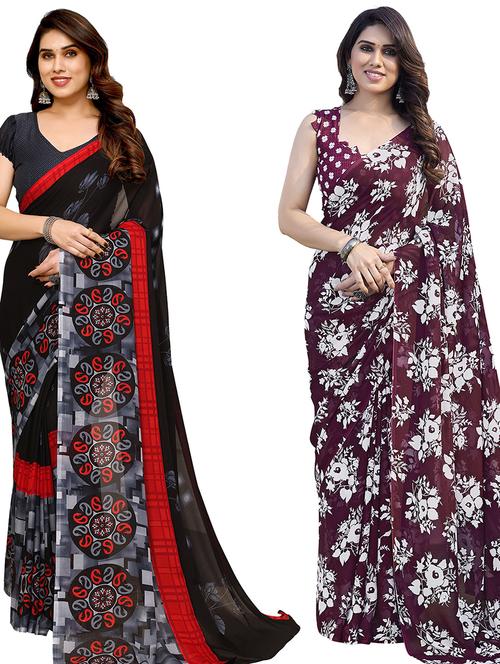 women pack of 2 casual wear combo sarees with blouse - 21434670 - Very Small Image - 1