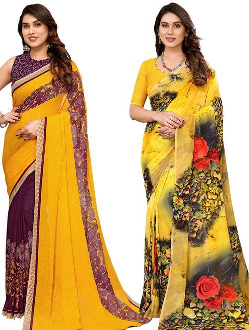 women pack of 2 casual wear combo sarees with blouse - 21434671 - Very Small Image - 1