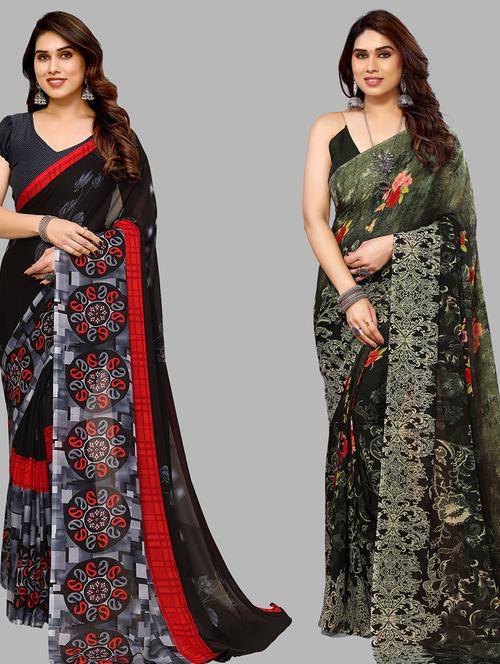 women pack of 2 casual wear combo sarees with blouse - 21434673 - Very Small Image - 1