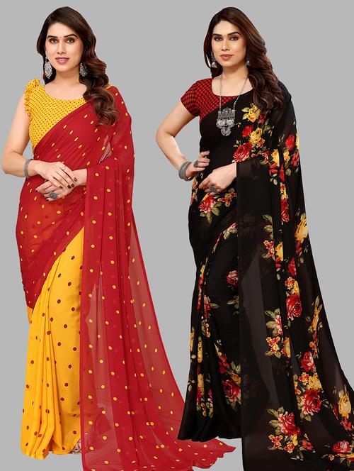 women pack of 2 casual wear combo sarees with blouse - 21434681 - Very Small Image - 1