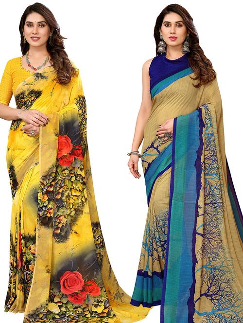 women pack of 2 casual wear combo sarees with blouse - 21434683 - Very Small Image - 1