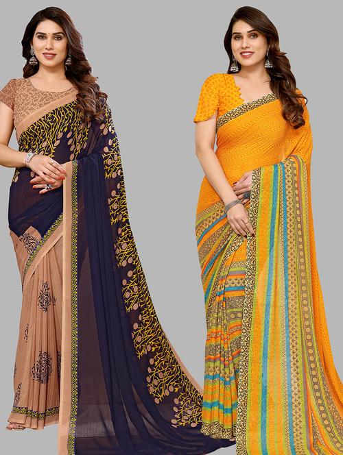 women pack of 2 casual wear combo sarees with blouse - 21434684 - Very Small Image - 1