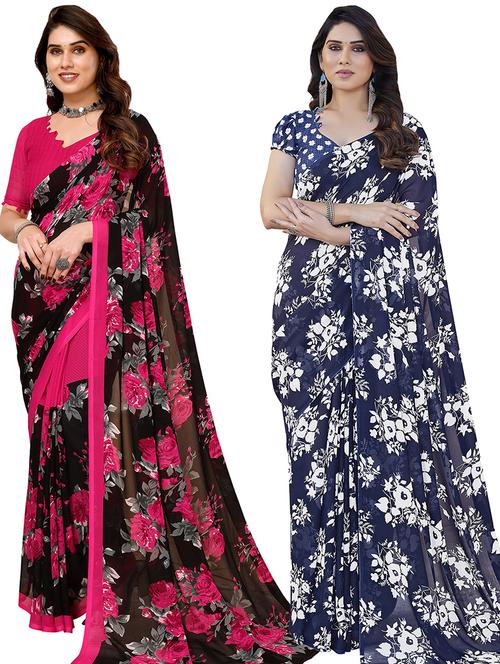 women pack of 2 casual wear combo sarees with blouse - 21434688 - Very Small Image - 1
