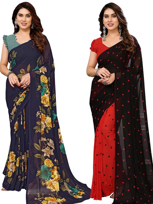 women pack of 2 casual wear combo sarees with blouse - 21434690 - Very Small Image - 1