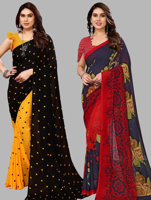 women pack of 2 casual wear combo sarees with blouse - 21434695 - Very Small Image - 1