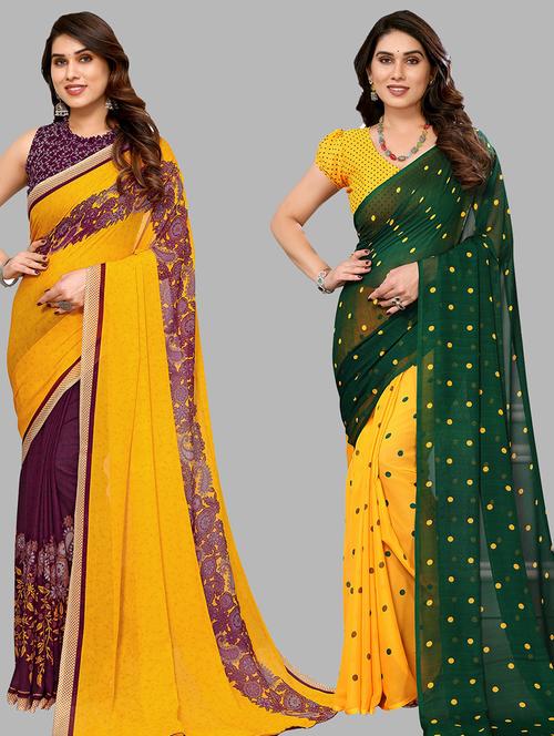 women pack of 2 casual wear combo sarees with blouse - 21434705 - Very Small Image - 1