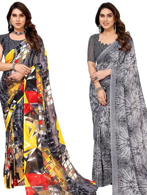 women pack of 2 casual wear combo sarees with blouse - 21434710 - Very Small Image - 1