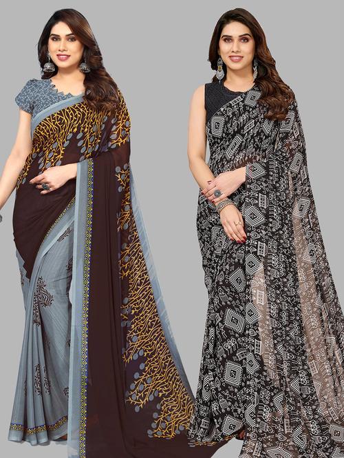 women pack of 2 casual wear combo sarees with blouse - 21434712 - Very Small Image - 1