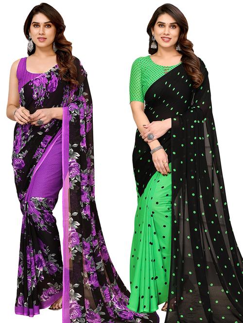 women pack of 2 casual wear combo sarees with blouse - 21434714 - Very Small Image - 1
