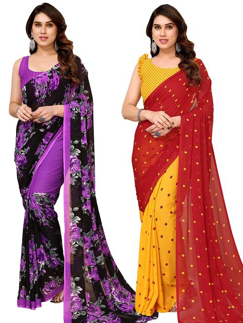 women pack of 2 casual wear combo sarees with blouse - 21434716 - Very Small Image - 1