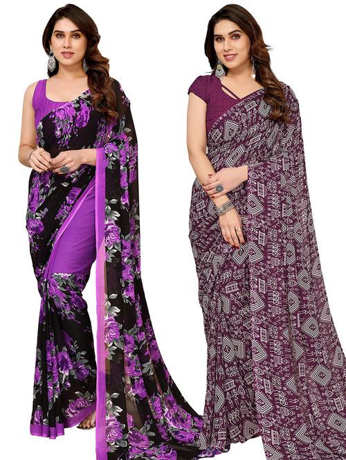 women pack of 2 casual wear combo sarees with blouse - 21434717 - Very Small Image - 1