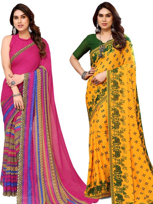 women pack of 2 casual wear combo sarees with blouse - 21434718 - Very Small Image - 1