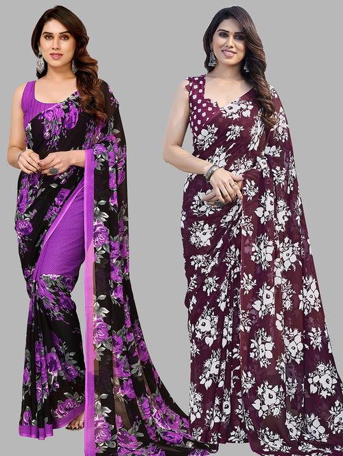 women pack of 2 casual wear combo sarees with blouse - 21434720 - Very Small Image - 1