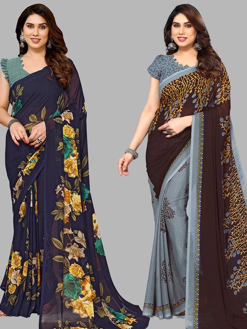 women pack of 2 casual wear combo sarees with blouse - 21434722 - Very Small Image - 1