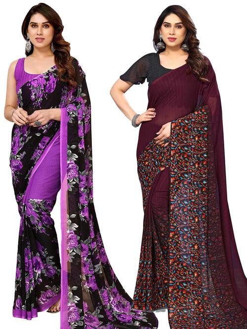 women pack of 2 casual wear combo sarees with blouse - 21434724 - Very Small Image - 1
