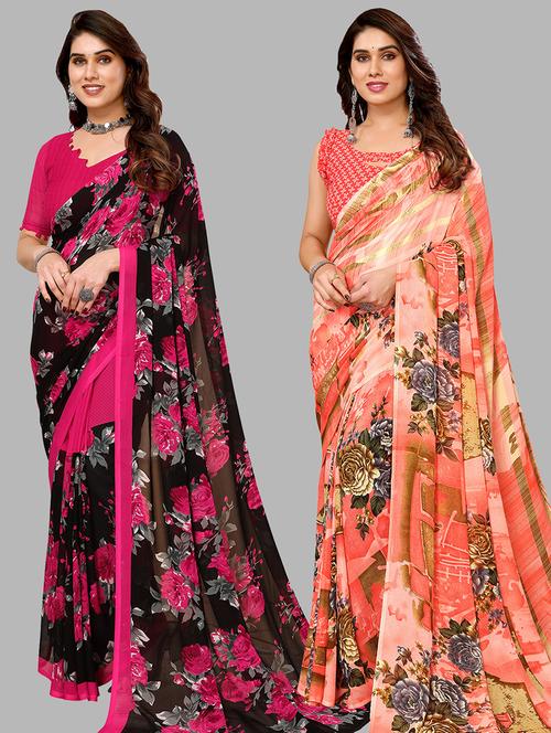 women pack of 2 casual wear combo sarees with blouse - 21434725 - Very Small Image - 1