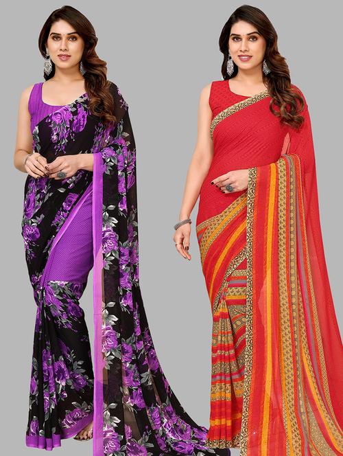 women pack of 2 casual wear combo sarees with blouse - 21434727 - Very Small Image - 1