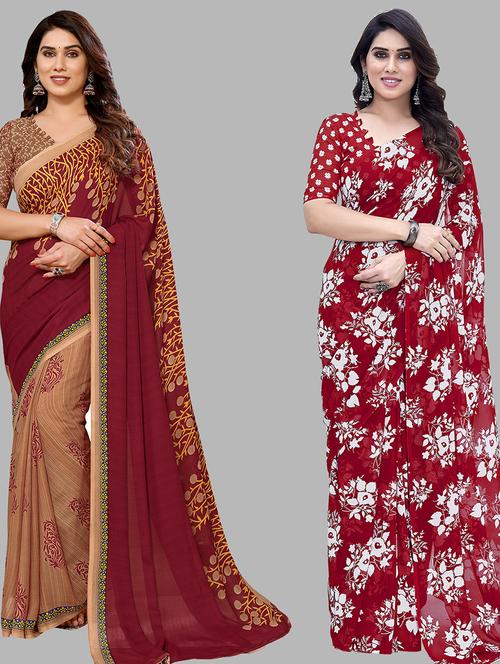 women pack of 2 casual wear combo sarees with blouse - 21434729 - Very Small Image - 1