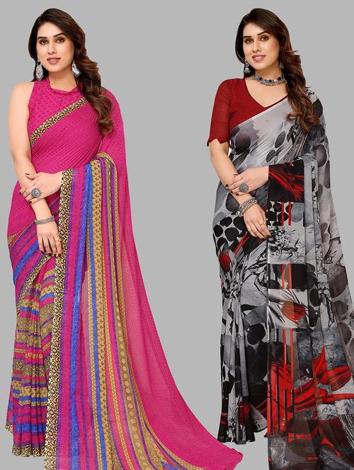 women pack of 2 casual wear combo sarees with blouse - 21434731 - Very Small Image - 1
