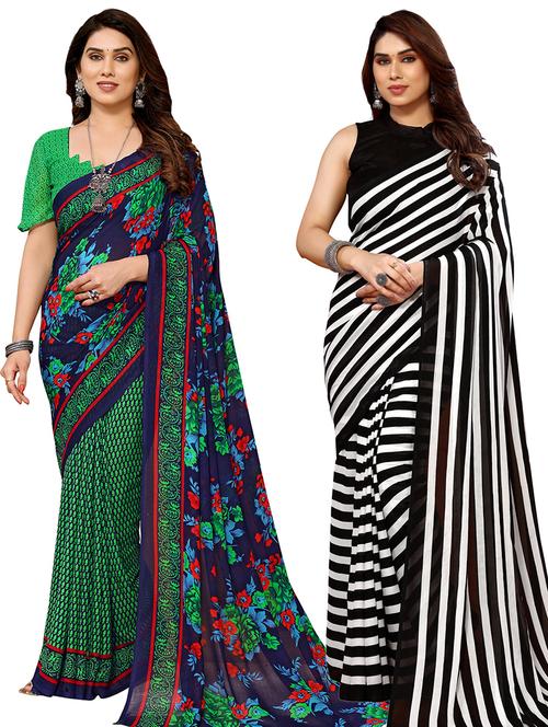 women pack of 2 casual wear combo sarees with blouse - 21434734 - Very Small Image - 1