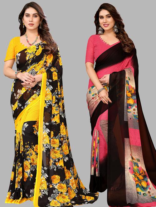 women pack of 2 casual wear combo sarees with blouse - 21434743 - Very Small Image - 1