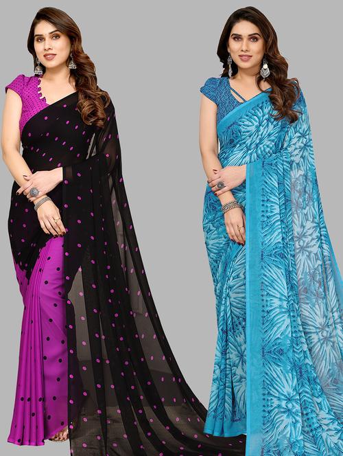 women pack of 2 casual wear combo sarees with blouse - 21434745 - Very Small Image - 1