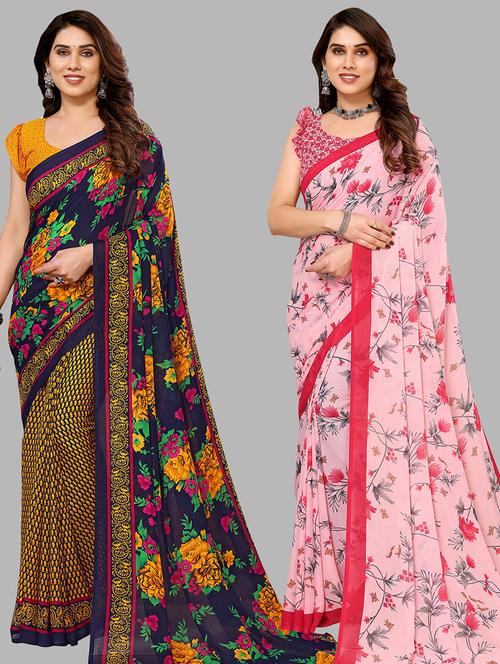 women pack of 2 casual wear combo sarees with blouse - 21434748 - Very Small Image - 1