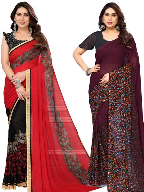 women pack of 2 casual wear combo saree with blouse - 21434750 - Very Small Image - 1