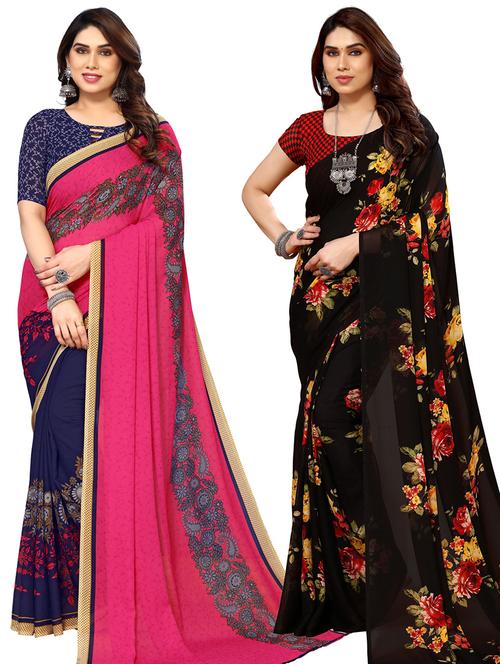 women pack of 2 casual wear combo sarees with blouse - 21434751 - Very Small Image - 1