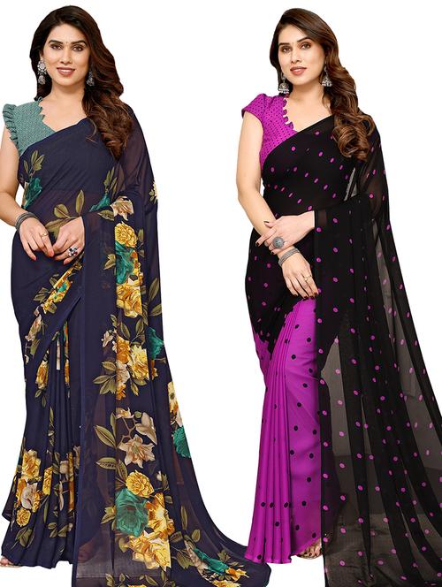 women pack of 2 casual wear combo sarees with blouse - 21434752 - Very Small Image - 1