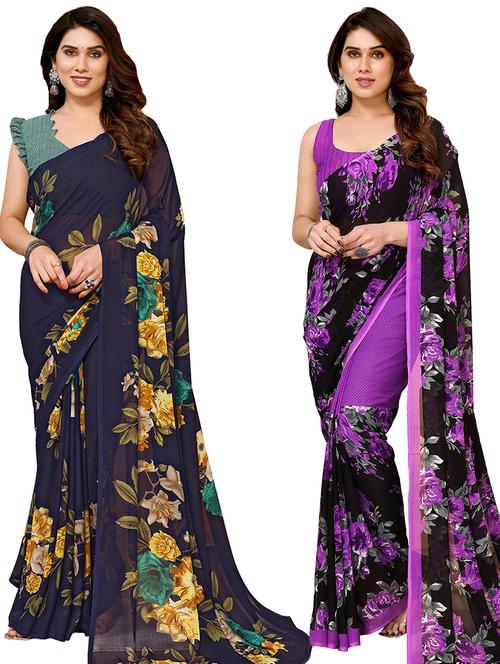 women pack of 2 casual wear combo sarees with blouse - 21434753 - Very Small Image - 1