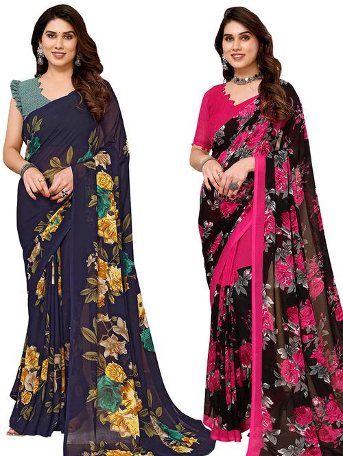 women pack of 2 casual wear combo sarees with blouse - 21434754 - Very Small Image - 1
