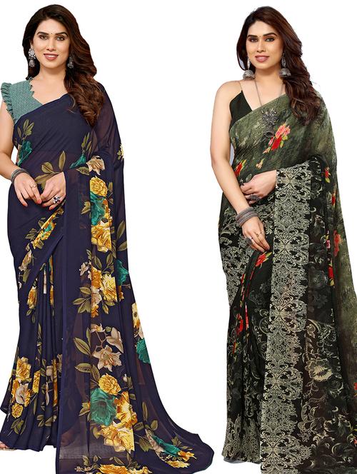 women pack of 2 casual wear combo sarees with blouse - 21434755 - Very Small Image - 1