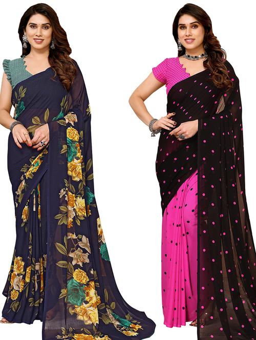 women pack of 2 casual wear combo sarees with blouse - 21434758 - Very Small Image - 1