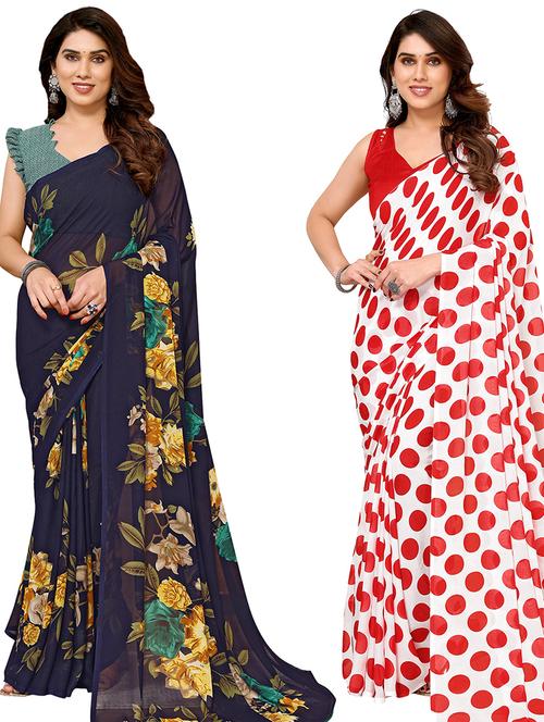 women pack of 2 casual wear combo sarees with blouse - 21434760 - Very Small Image - 1