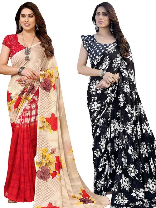 women pack of 2 casual wear combo sarees with blouse - 21434765 - Very Small Image - 1