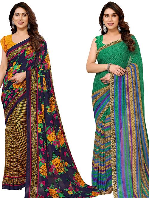 women pack of 2 casual wear combo sarees with blouse - 21434766 - Very Small Image - 1