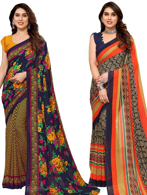 women pack of 2 casual wear combo sarees with blouse - 21434767 - Very Small Image - 1