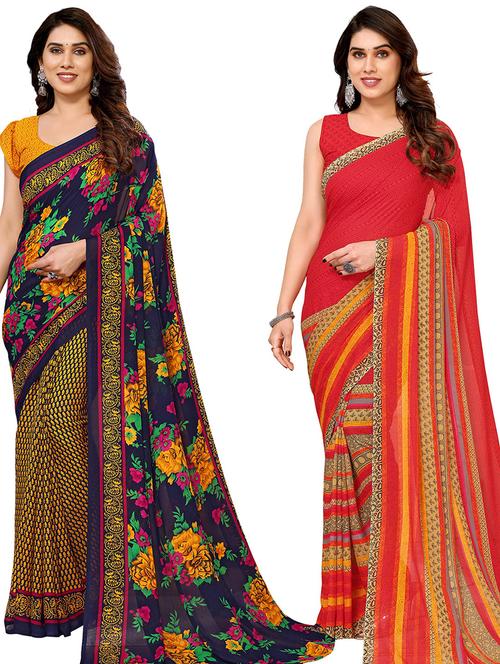 women pack of 2 casual wear combo sarees with blouse - 21434769 - Very Small Image - 1