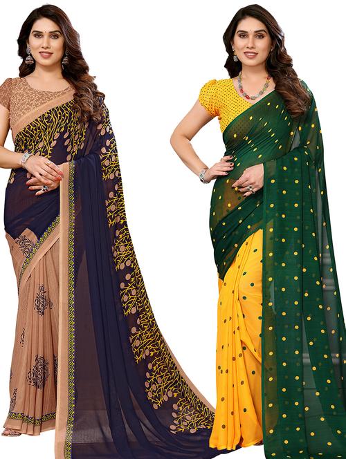 women pack of 2 casual wear combo sarees with blouse - 21434770 - Very Small Image - 1