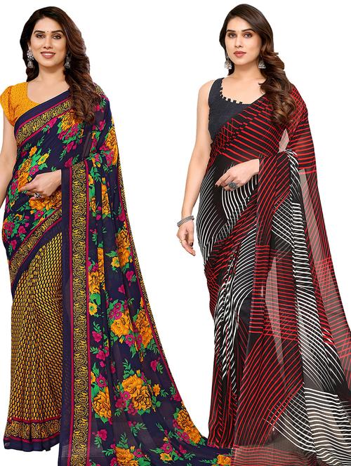 women pack of 2 casual wear combo sarees with blouse - 21434774 - Very Small Image - 1