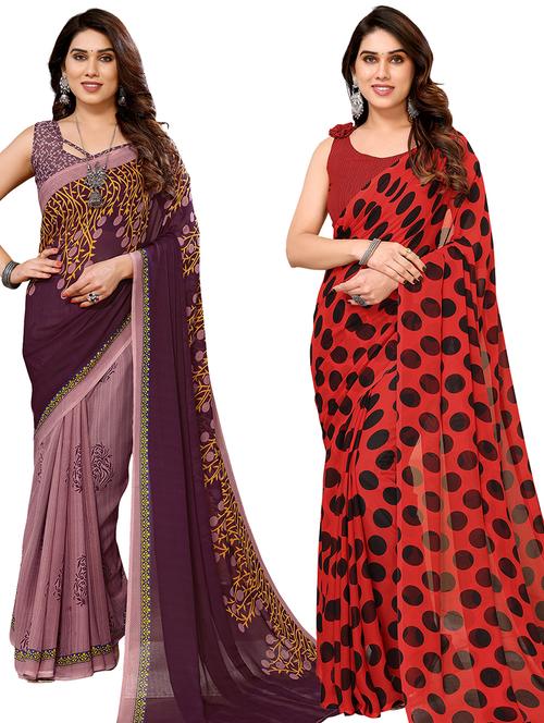 women pack of 2 casual wear combo sarees with blouse - 21434776 - Very Small Image - 1