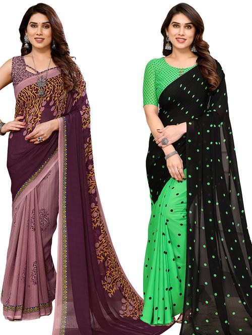 women pack of 2 casual wear combo sarees with blouse - 21434777 - Very Small Image - 1