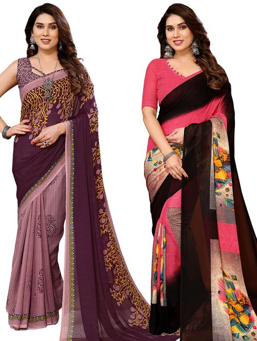 women pack of 2 casual wear combo sarees with blouse - 21434778 - Very Small Image - 1