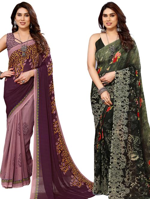 women pack of 2 casual wear combo sarees with blouse - 21434780 - Very Small Image - 1