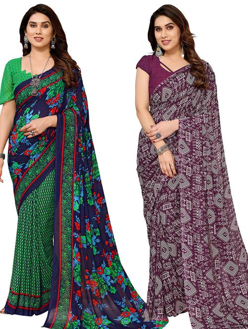women pack of 2 casual wear combo sarees with blouse - 21434782 - Very Small Image - 1